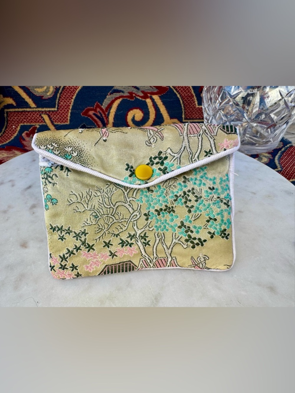 Vintage Chinese Rayon Brocade Pouch Purse – Embroidered, Hong Kong